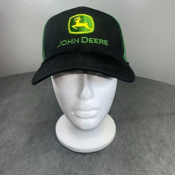 John Deere Tractors Hat Cap Black Green Adult Mesh Snapback Farm Agriculture - Picture 2 of 13